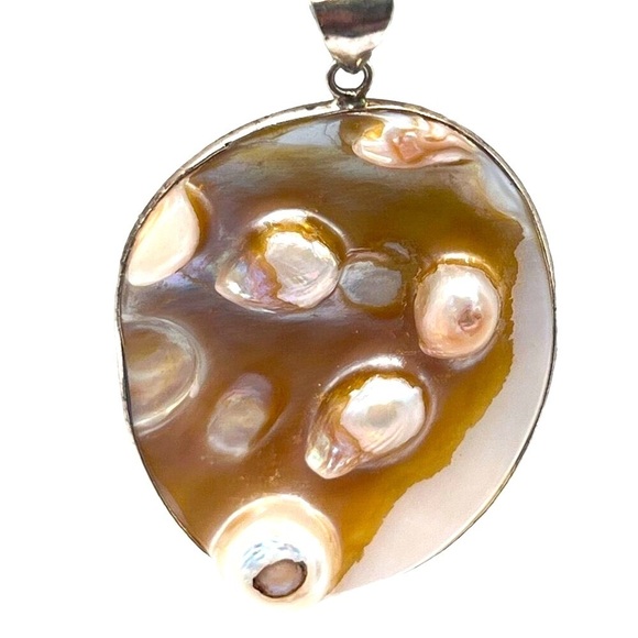 Vintage Abalone Shell Pendant Necklace. A81 - Picture 3 of 9